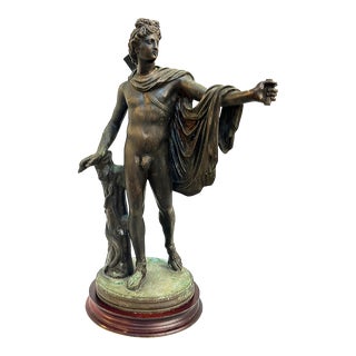 Antique Neoclassical Grand Tour Bronze Apollo Sculpture Mounted on Wood For Sale