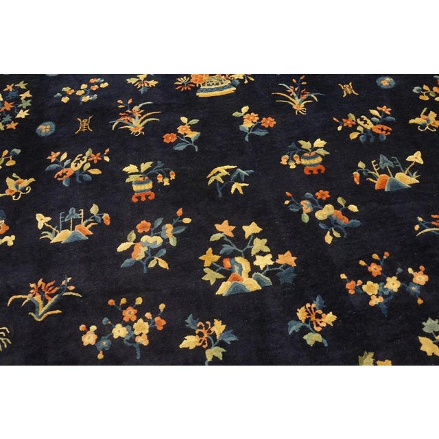 1920s 1920s Blue Navy Floral Classic Antique Chinese Peking Carpet 9'2'' X 11'8'' Knotted Wool Rug For Sale - Image 5 of 9