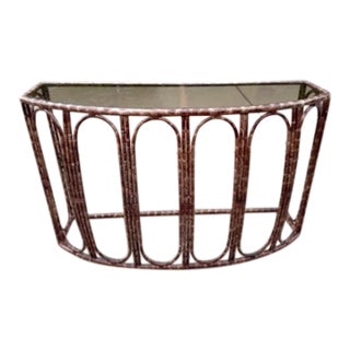 Vintage Tortoise Faux Bamboo Art Deco Iron Console Table For Sale