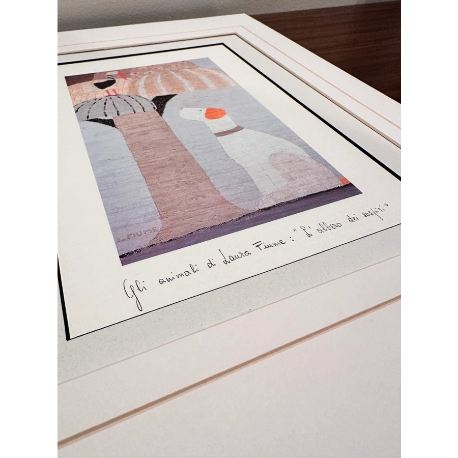 Signed Lithograph Print by Laura Fiume Bird Dog Animal Series Tree