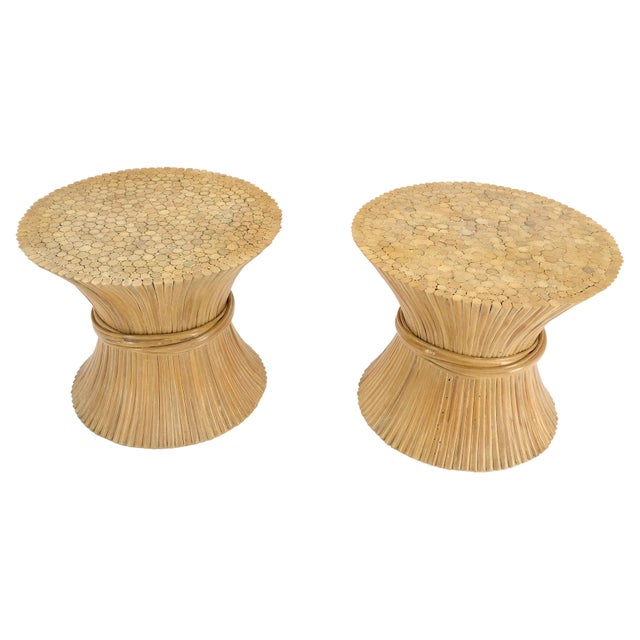 Pair of Sheaf of Wheat 26" Round Side End Table Stands Pedestals MINT