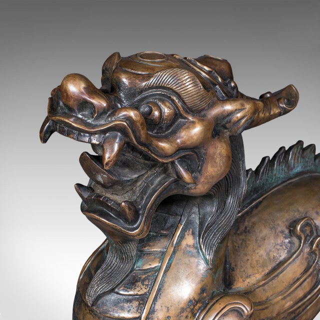 Large Vintage Pixiu Statue, Oriental, Bronze, Mythological, Figure, Feng Shui For Sale - Image 6 of 12