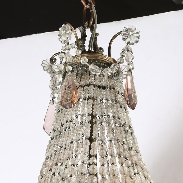 Metal Hollywood Regency Crystal Beaded Chandelier W/ Gilt Bronze Fittings by Baccarat For Sale - Image 7 of 18