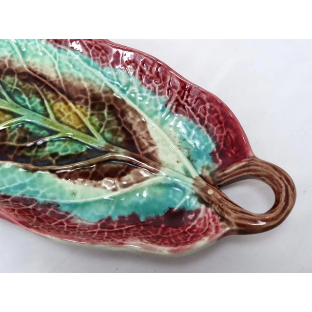 Late 19th Century Antique American Victorian Majolica Leaf Relish Serving Tray For Sale - Image 5 of 13