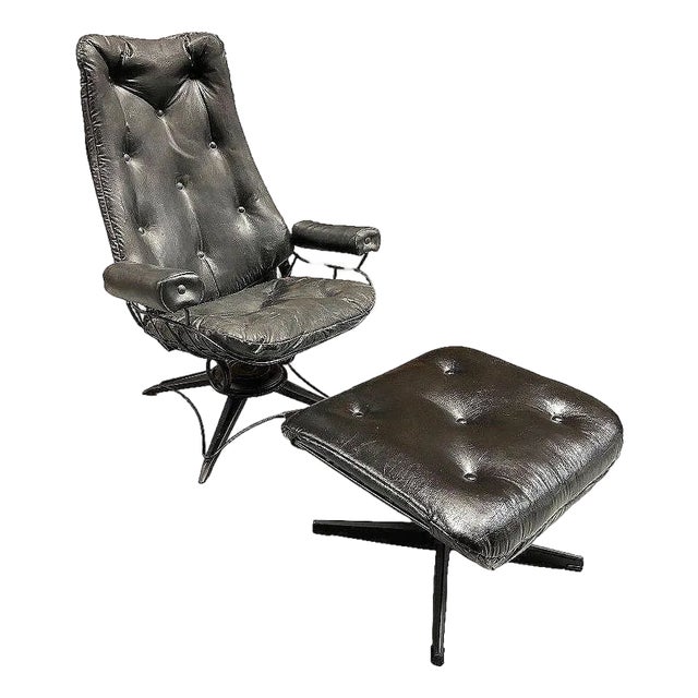 MCM Model 90 "Riviera" Swivel Springer Iron Lounge Chair W/ Ottoman by Homecrest For Sale