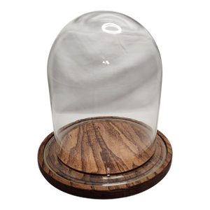 Vintage Glass Cloche Dome With Solid Oak Recessed Mounting Base