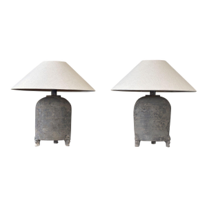 15th Century Han Dynasty Period Unglazed Grain Jars Mounted as Table Lamps - a Pair