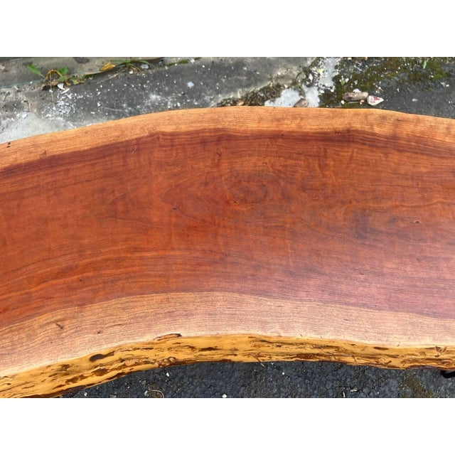 Brown Late 20th Century Rustic Style Live Edge Slab Wood Top Coffee Table/ Bench With Iron Hairpin Legs For Sale - Image 8 of 18