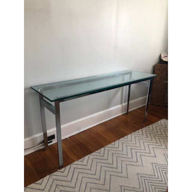 Contemporary Vintage Modern Flat-Bar Chrome Console Table For Sale - Image 3 of 7