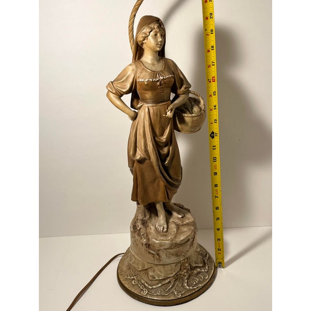 Antique C.1920s j.b. Hirsch Figural Porcelain Lady Lamp Wood Chalkware Base 39.5 For Sale - Image 10 of 12