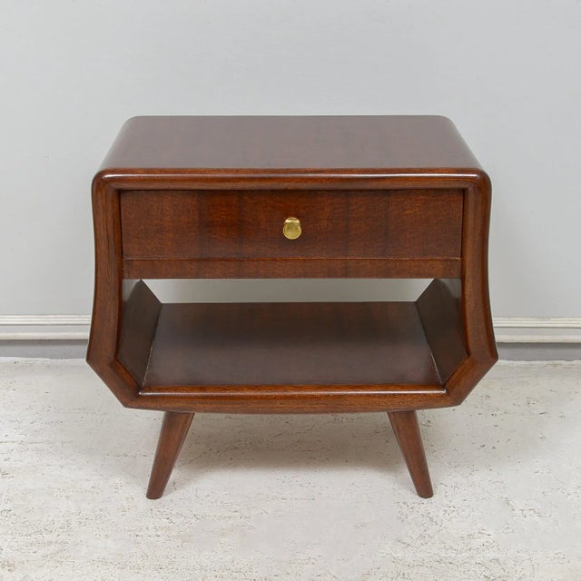 A Pair of Italian Mid-Century End Tables / Nightstands with Central Drawers