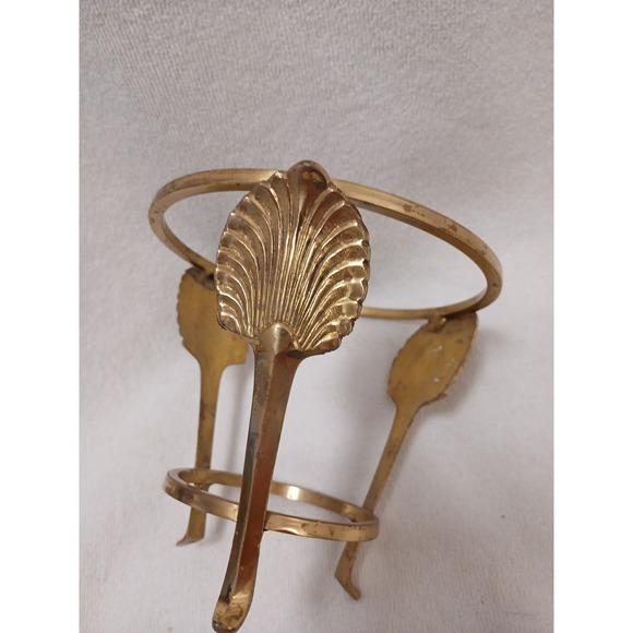 Traditional Vintage Brass Plant Stand Ball Holder 3 Leg 5" Tall Palm Leaves Sea Shell Decor For Sale - Image 3 of 10
