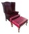 Vintage English Georgian-Style Wingback Oxblood Upholstery Lounge Chair & Matching Ottoman For Sale