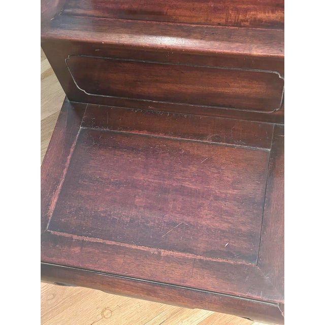 Vintage 1940s Hollywood Regency Ming Style Mahogany Step Chest / Chinoiserie Library/Commode Stairs For Sale - Image 11 of 16