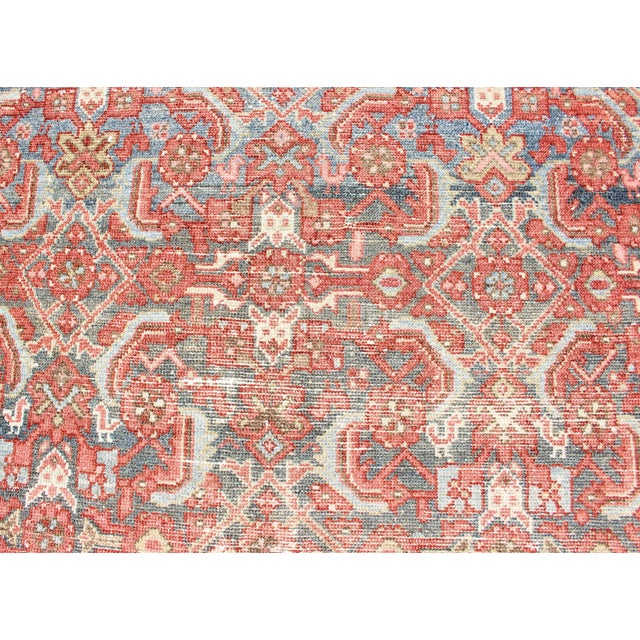 Baby Blue Antique Persian Hamadan Rug With Allover Pattern and Warm Terracotta Tones 5'0 X 9'9 For Sale - Image 8 of 16