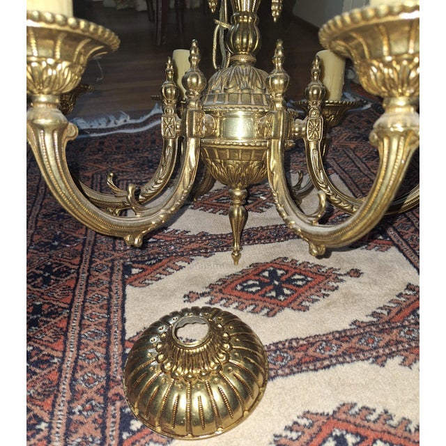 1990s French Empire Style 6 Arm Solid Brass Chandelier For Sale - Image 4 of 8