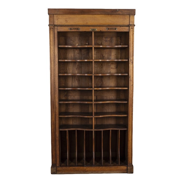 Vintag Industrial Style Wooden Rolling Shutter Filing Cabinet, 1940s For Sale