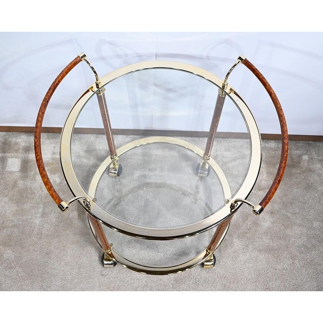 Roller Table in Glass and Gold Metal, 1980s For Sale - Image 3 of 15