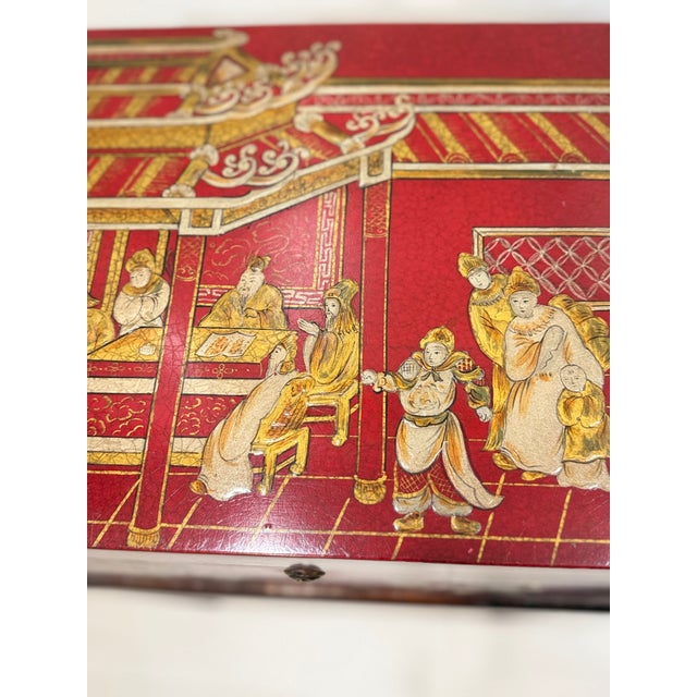 Chinoiserie Vintage Chinoiserie Red Lacquer Box on Stand For Sale - Image 3 of 6