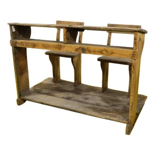 Double Wooden School Desk with Integrated Seats For Sale