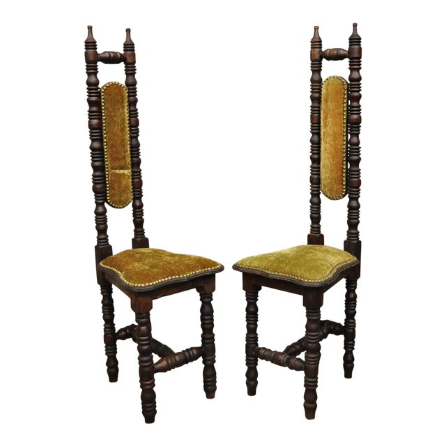 Vintage Spanish Jacobean Renaissance Revival Gothic Hall Prayer Chairs