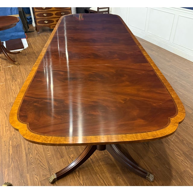 Traditional Mahogany Scallop Cornered Double Pedestal Mahogany Dining Table by Leighton Hall - Showroom Sample For Sale In Atlanta - Image 6 of 15
