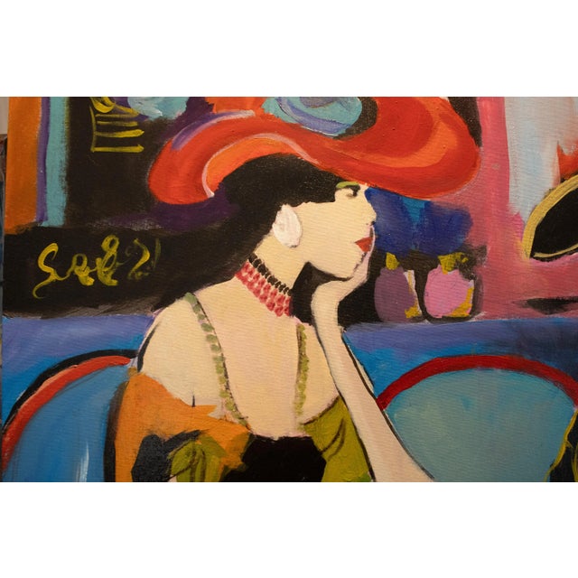 Oil painting of vintage French women talking in a cafe. by Paul Scaturro (b.1961)