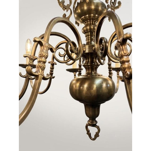 Antique Flemish Brass 8-Branch Chandelier For Sale - Image 5 of 6
