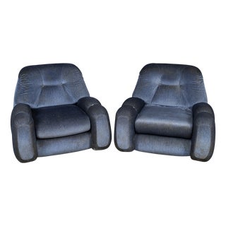 20th Century Italian Blue Velvet Armchairs by Agostino Lescai for Brevetti, 1970s, Set of 2 For Sale