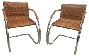 Set of M20 Tubular Cantilever Armchairs in Woven Rattan by Mies Van Der Rohe for Knoll, 1960s