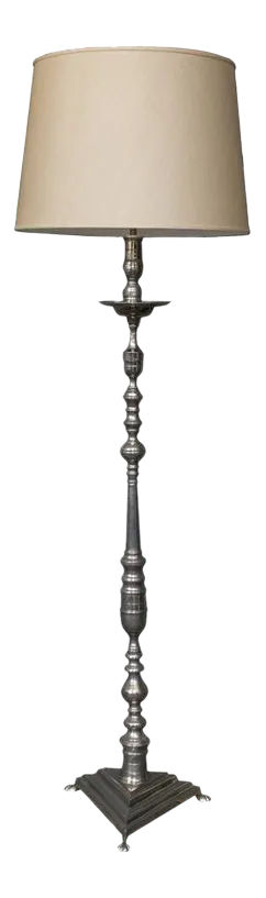 French Nickel-Plated Bronze Floor Lamp With Triangular Base