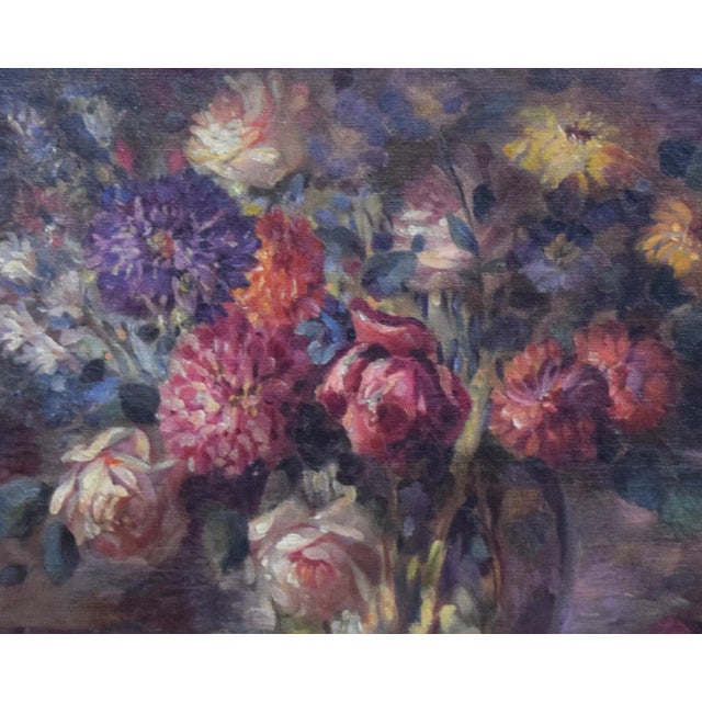 Paint Large Vintage Floral Still Life Oil Painting With Roses For Sale - Image 7 of 10
