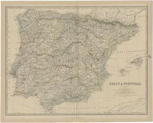 Antique Map of Spain and Portugal, 1882