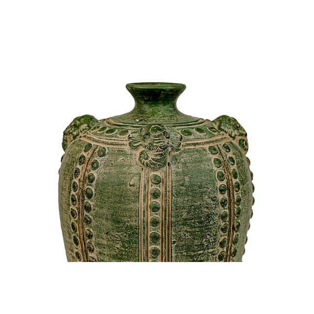 Large Primitive Antique Chinese Emerald Green Elephant Vase For Sale - Image 4 of 9