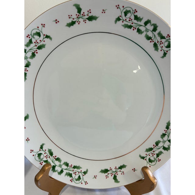 Vintage Holly Berry Christmas Porcelain Dinner Plates, Set of 24 For Sale - Image 11 of 12