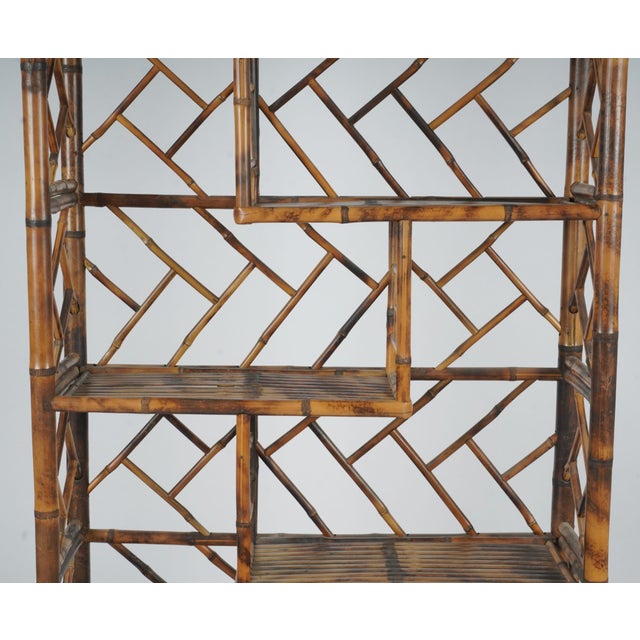 Chinoiserie Vintage Tortoiseshell Bamboo & Rattan Chippendale Etagere Bookcase For Sale - Image 3 of 8
