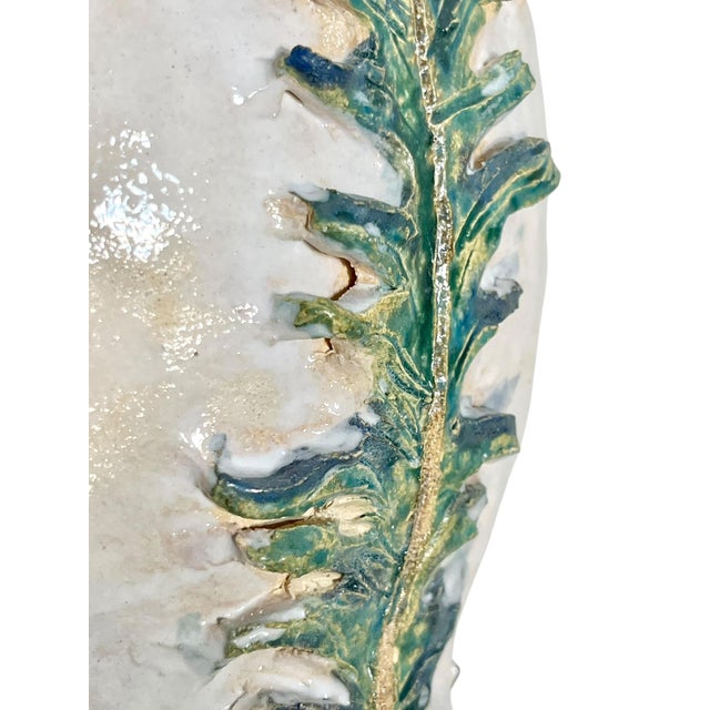 Vintage Italian Earthenware Vase With Stylized Peacock Feather Design For Sale - Image 12 of 15
