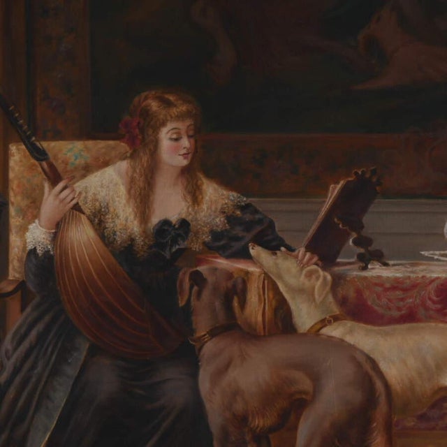 Realism Framed Leopoldina Borzino With Two Dogs, Holding a Lute by Luigi Crosio For Sale - Image 3 of 15