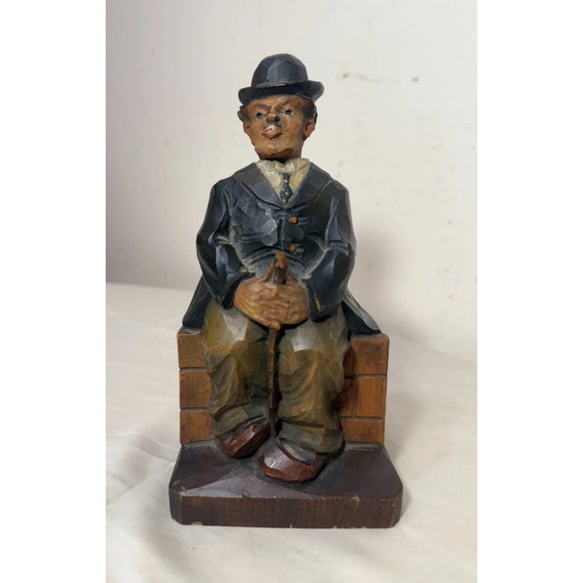 Wood Rare Antique Hand Carved Wood Charlie Chaplin German Whistler Sculpture Statue For Sale - Image 7 of 11