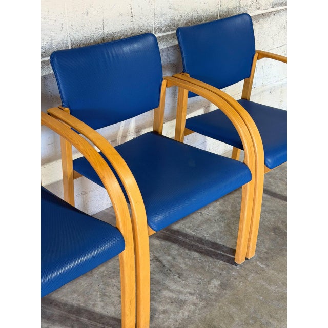 Plastic Nr. Søby Møbelpolstring Blue Upholstered Armchairs Set of 4 Danish Mid-Century Modern 1980s For Sale - Image 7 of 14