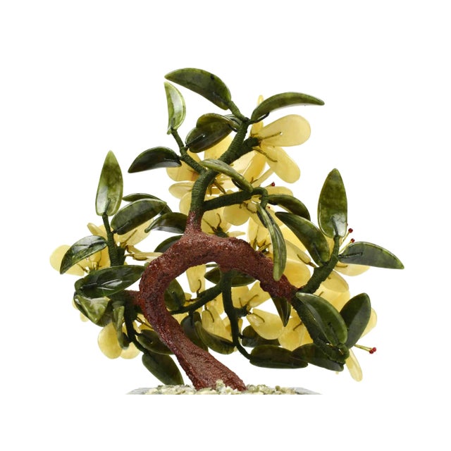 Mid-Century Handmade Natural Jade Semi Precious Stones Bonsai Flower Tree Sculpture For Sale - Image 6 of 13