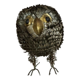 1960's Brutalist Owl Metal Figurine C Jere Bustamante Style For Sale
