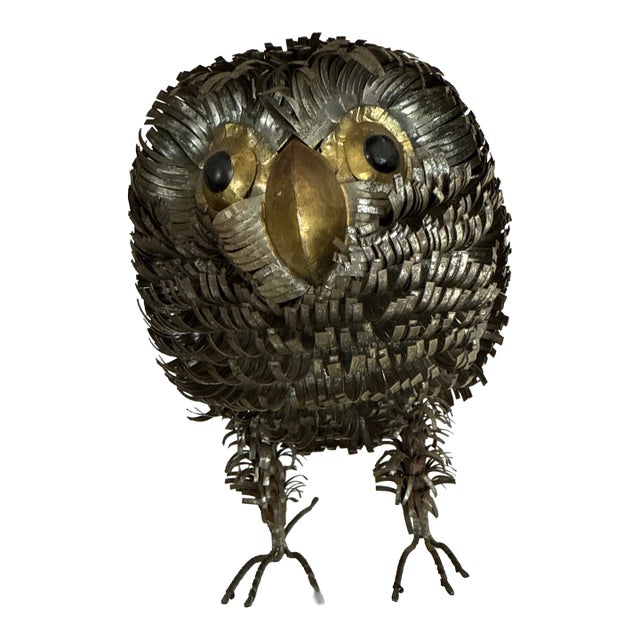1960's Brutalist Owl Metal Figurine C Jere Bustamante Style For Sale
