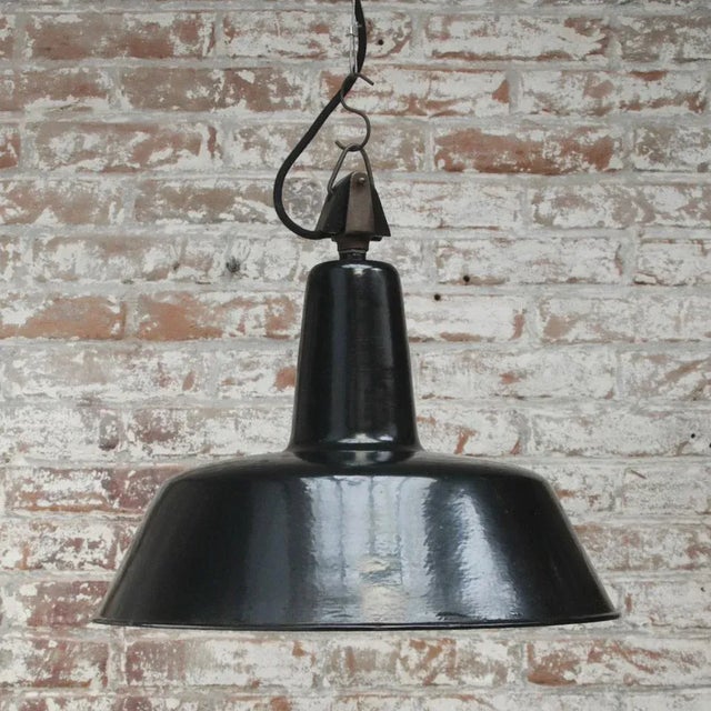 Philips Vintage Industrial Black Enamel Factory Pendant Light by Philips For Sale - Image 4 of 5