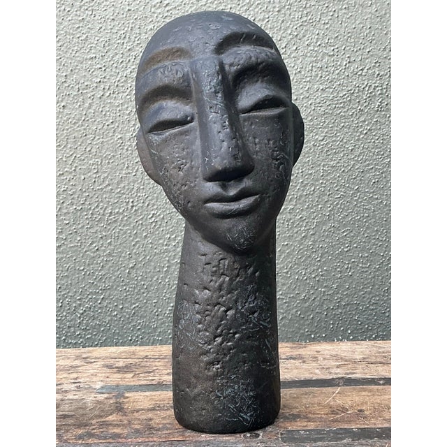 Charcoal Vintage Ceramic Bust of Man For Sale - Image 8 of 12