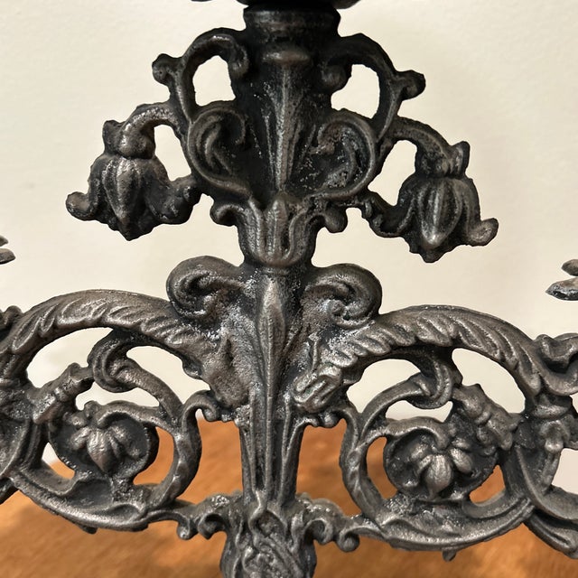 Vintage Art Nouveau Triple French Gothic Candelabra Candle Holder For Sale - Image 9 of 12