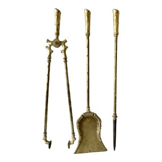 Circa 1920s Hollywood Regency Wood Branch-Form Cast Brass Fireplace Tools - Set of 3 For Sale