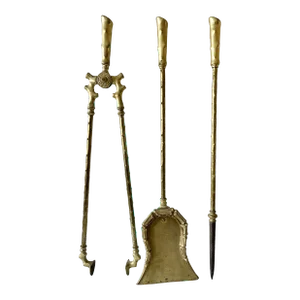 Circa 1920s Hollywood Regency Wood Branch-Form Cast Brass Fireplace Tools - Set of 3