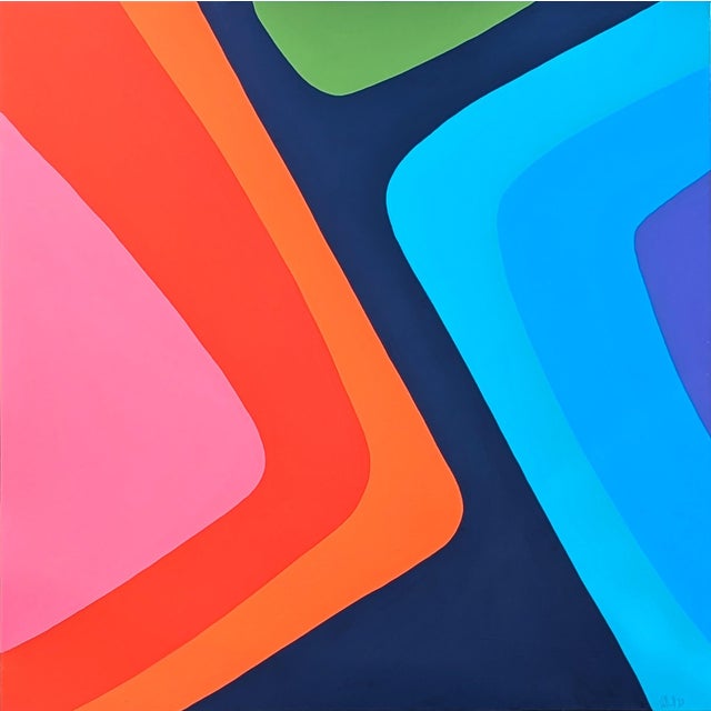 Holland Geibel "Can't Stand Still" Contemporary Pink, Blue, Green, & Orange Hard-Edge Abstract, 2025 For Sale