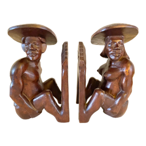 Vintage Carved Wood Tribal Figure Bookends
